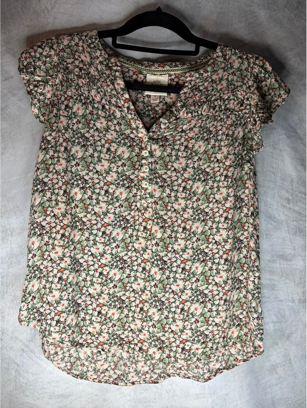 Knox Rose Women's Floral Peasant Blouse Green White Size Small